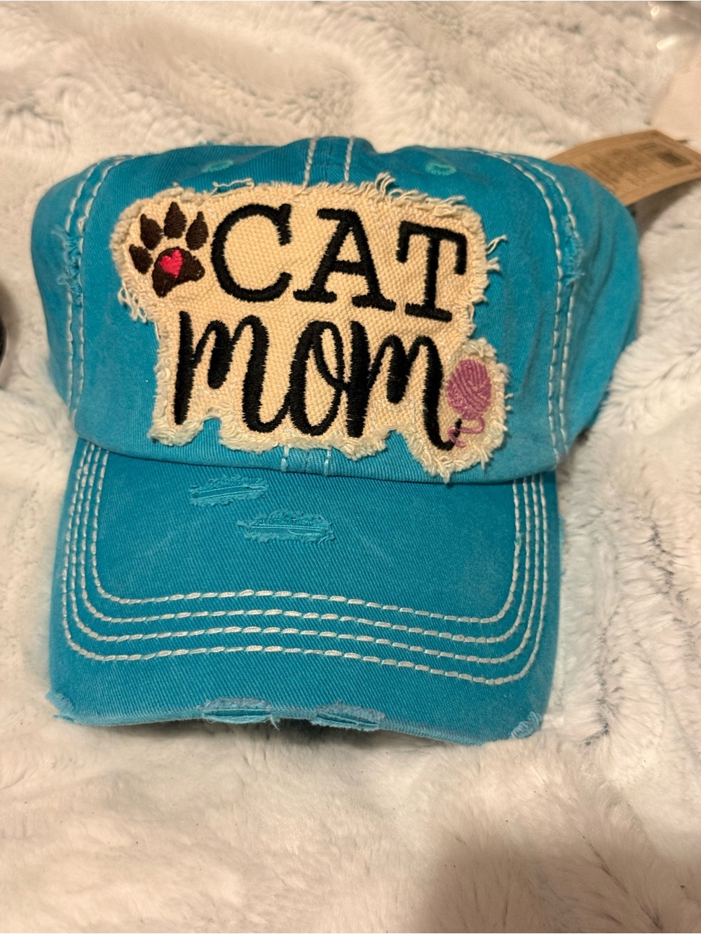 Cat Mom Embroidered Turquoise Baseball Cap